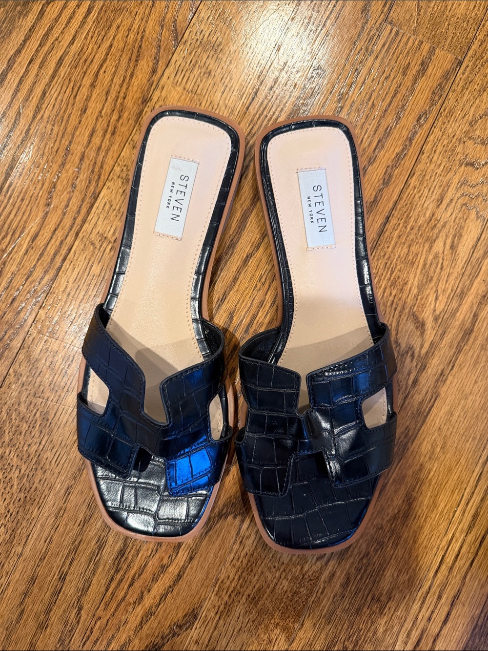Steve Madden blackCroc-Embossed Slide Sandals - Women's